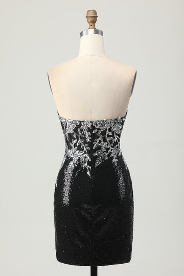 Sparkly Black Silver Bodycon Sequins Mini Homecoming Dress